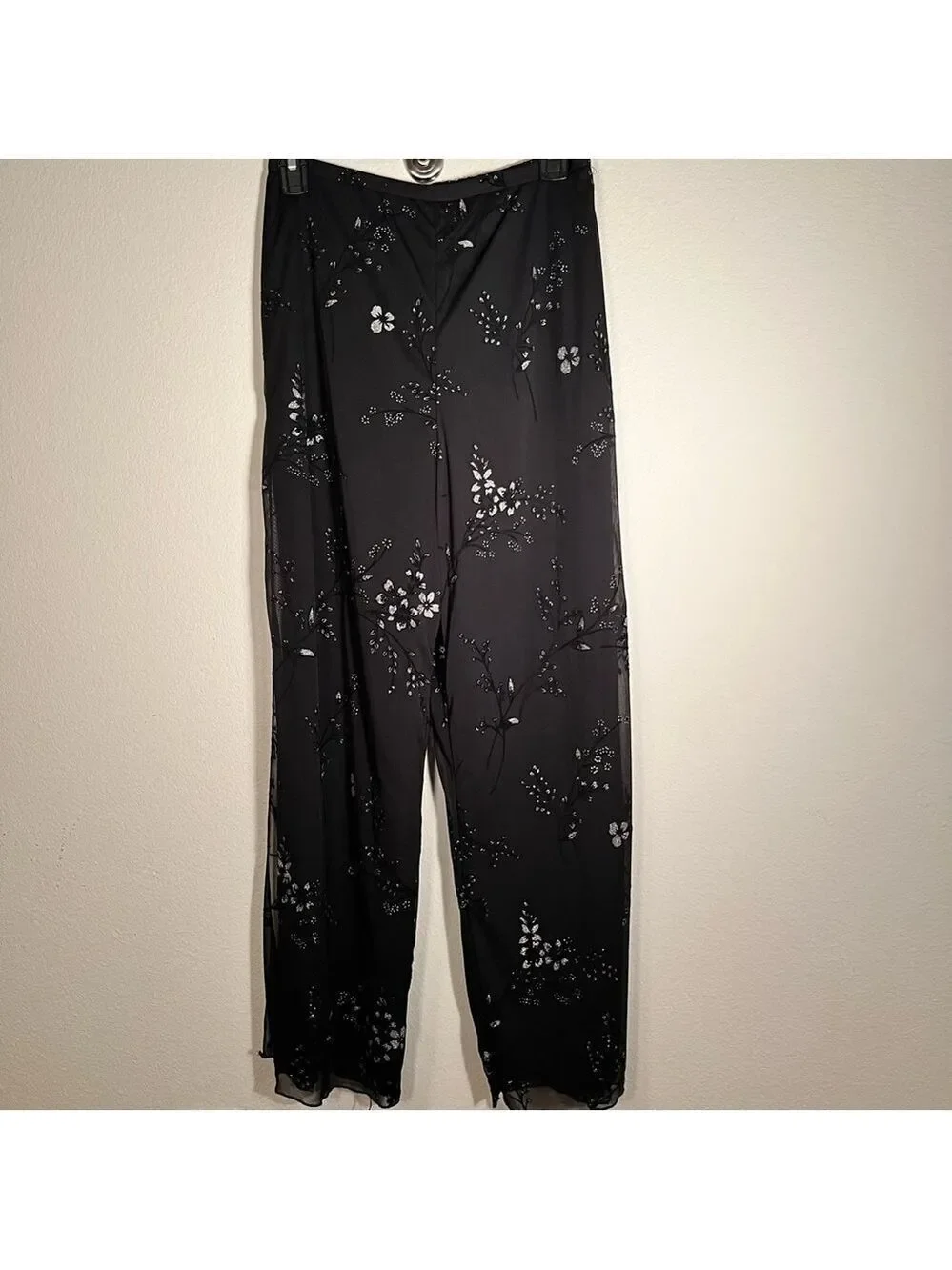 Black Floral Wide Leg Pants